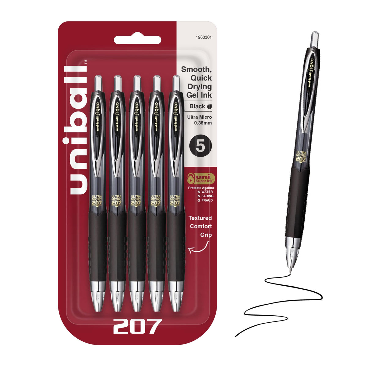uniball™ 207 Gel Pens, Black Ink, 1.0mm Bold Point, Retractable, 12 Count