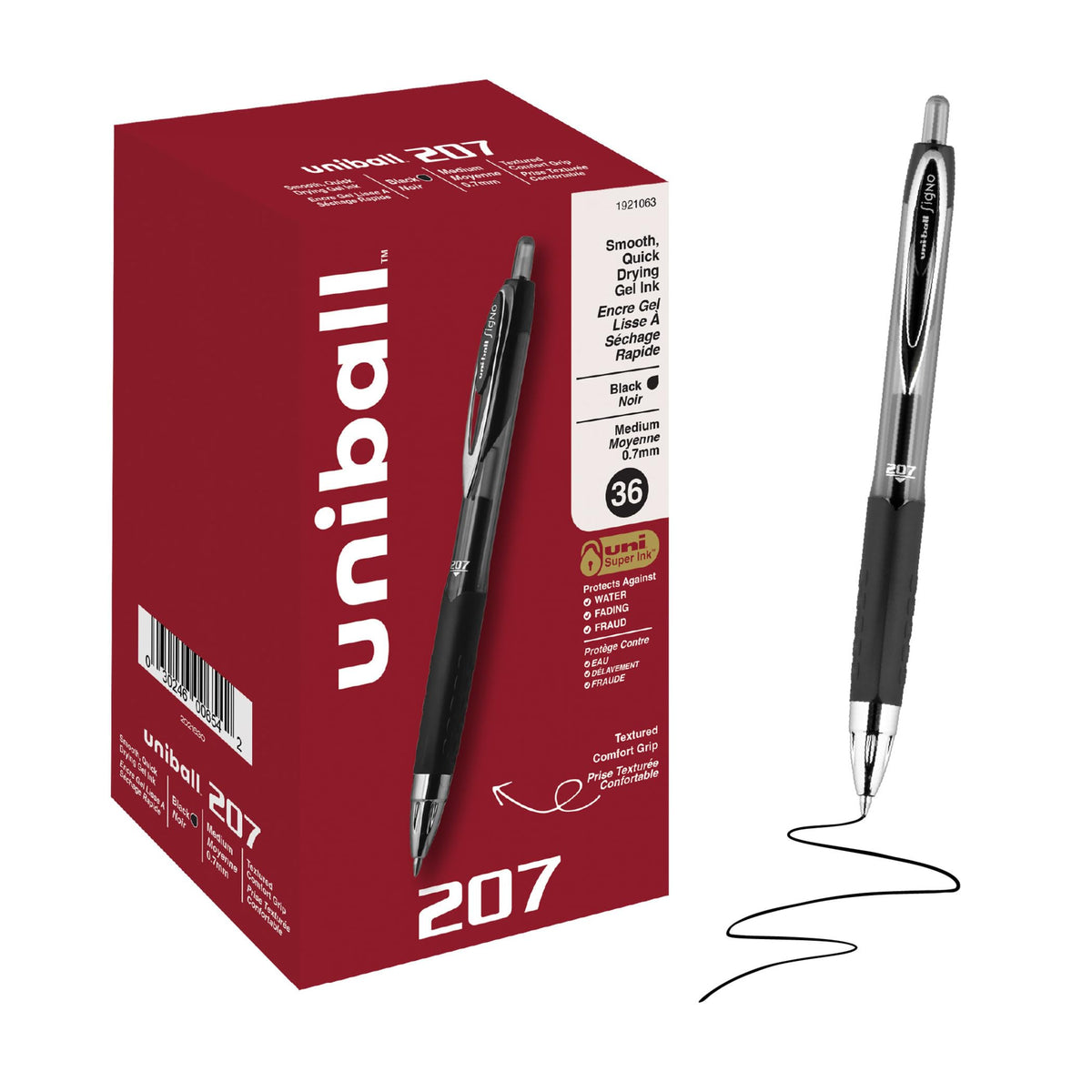 uniball™ 207 Gel Pens, Black Ink, 1.0mm Bold Point, Retractable, 12 Count