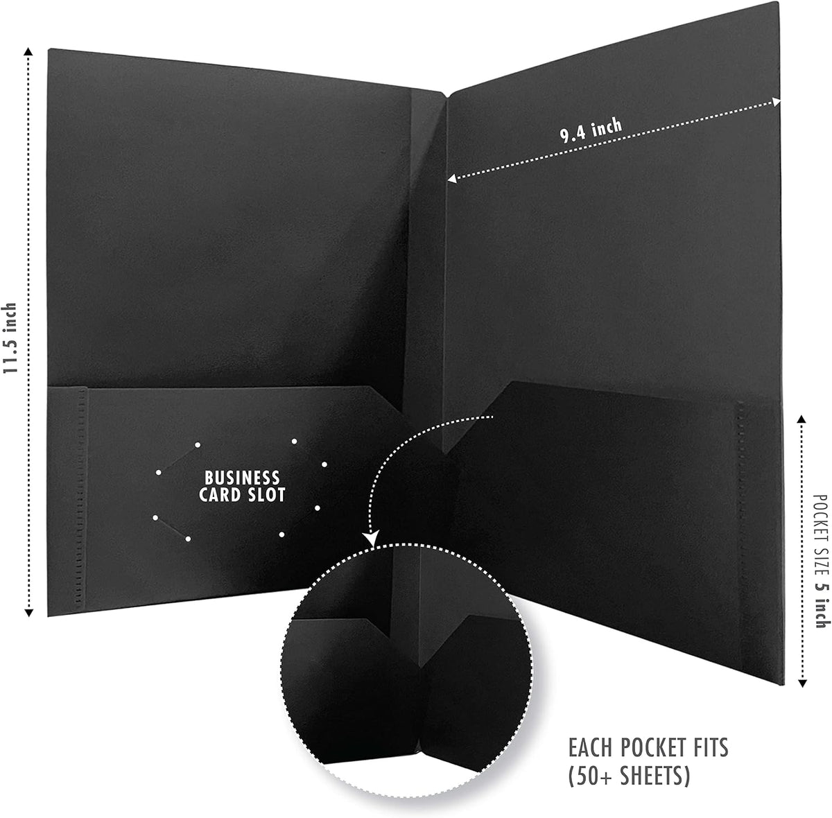 Easykart Plastic Folders with Pockets - (Black, 6 Pack), 2 Pocket Poly Folders for School, Home or Office, Durable Heavy Duty File Folders