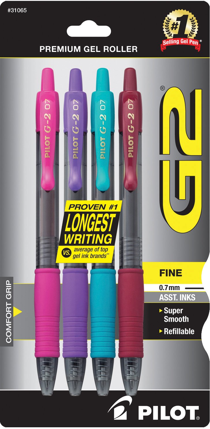 PILOT, G2 Premium Gel Roller Pens, Fine Point 0.7 mm, Blue, Pack of 4