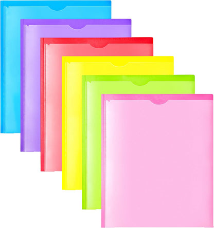 Heavy Duty Plastic Folders with Clear Front Pocket - 6PCS, 3 Pockets Folders with Prongs and Card Slot, for Letter Size Sheets, Bright Colors