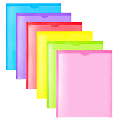 Heavy Duty Plastic Folders with Clear Front Pocket - 6PCS, 3 Pockets Folders with Prongs and Card Slot, for Letter Size Sheets, Bright Colors