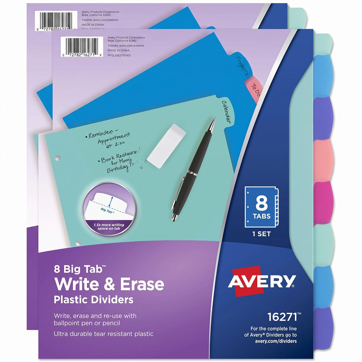 Avery Big Tab Write & Erase Dividers, 8-Tab, Pastel, 1 Set