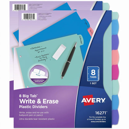 Avery Big Tab Write & Erase Dividers, 8-Tab, Pastel, 1 Set