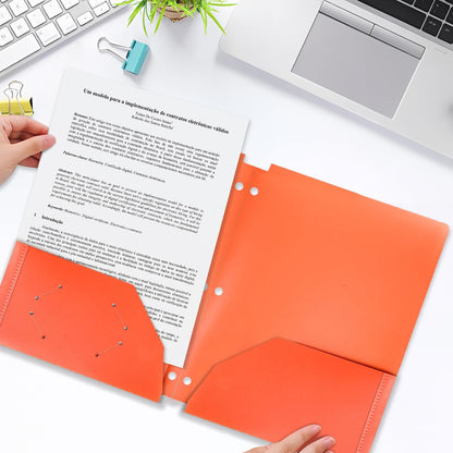 Plastic Folders with Pocket, 6 Assorted Color, 3 Hole Punched Binder Folder