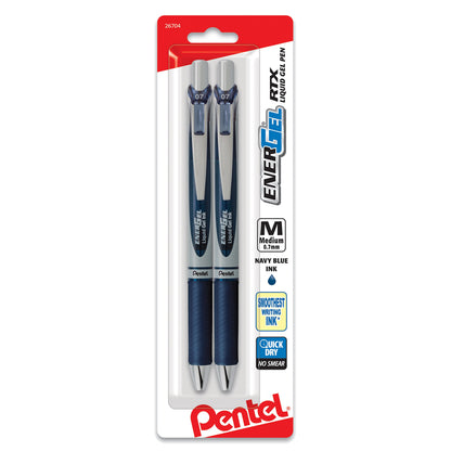 Pentel EnerGel Deluxe RTX Retractable Liquid Gel Pen, 0.7mm, Metal Tip, Blue Ink, 2 Pack (BL77BP2C)