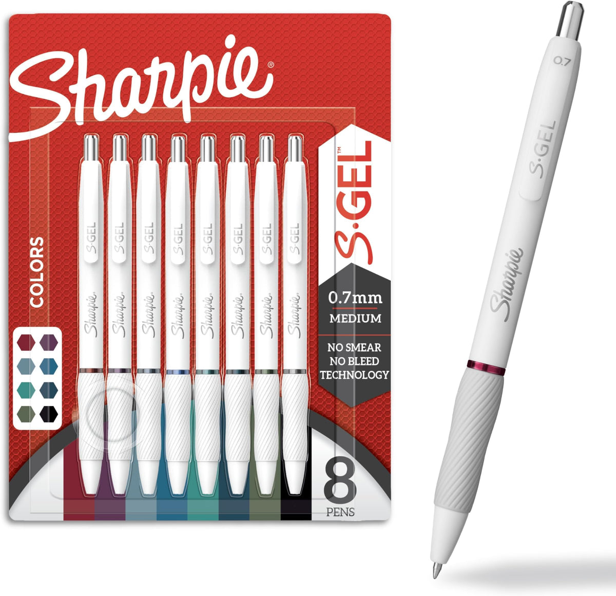 Sharpie S-Gel Pens, Fashion Barrel White Pearl, Medium Point (0.7mm), Bold Ink Colors, 8 Count