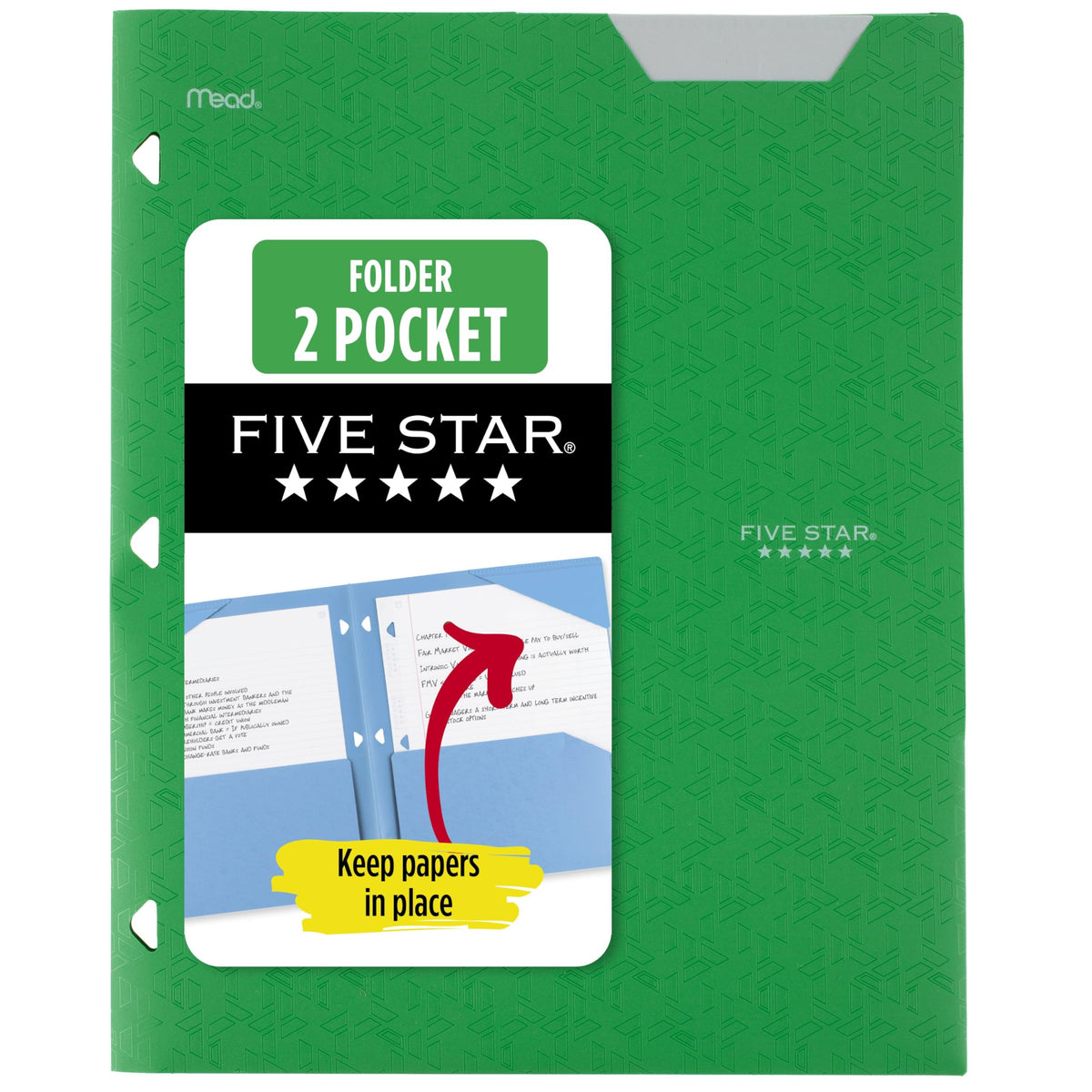 Five Star 2-Pocket Folder, Plastic Folder with Stay-Put Tabs, Fits 3-Ring Binder, Holds 8-1/2" x 11" Paper, Black (333420G-ECM)