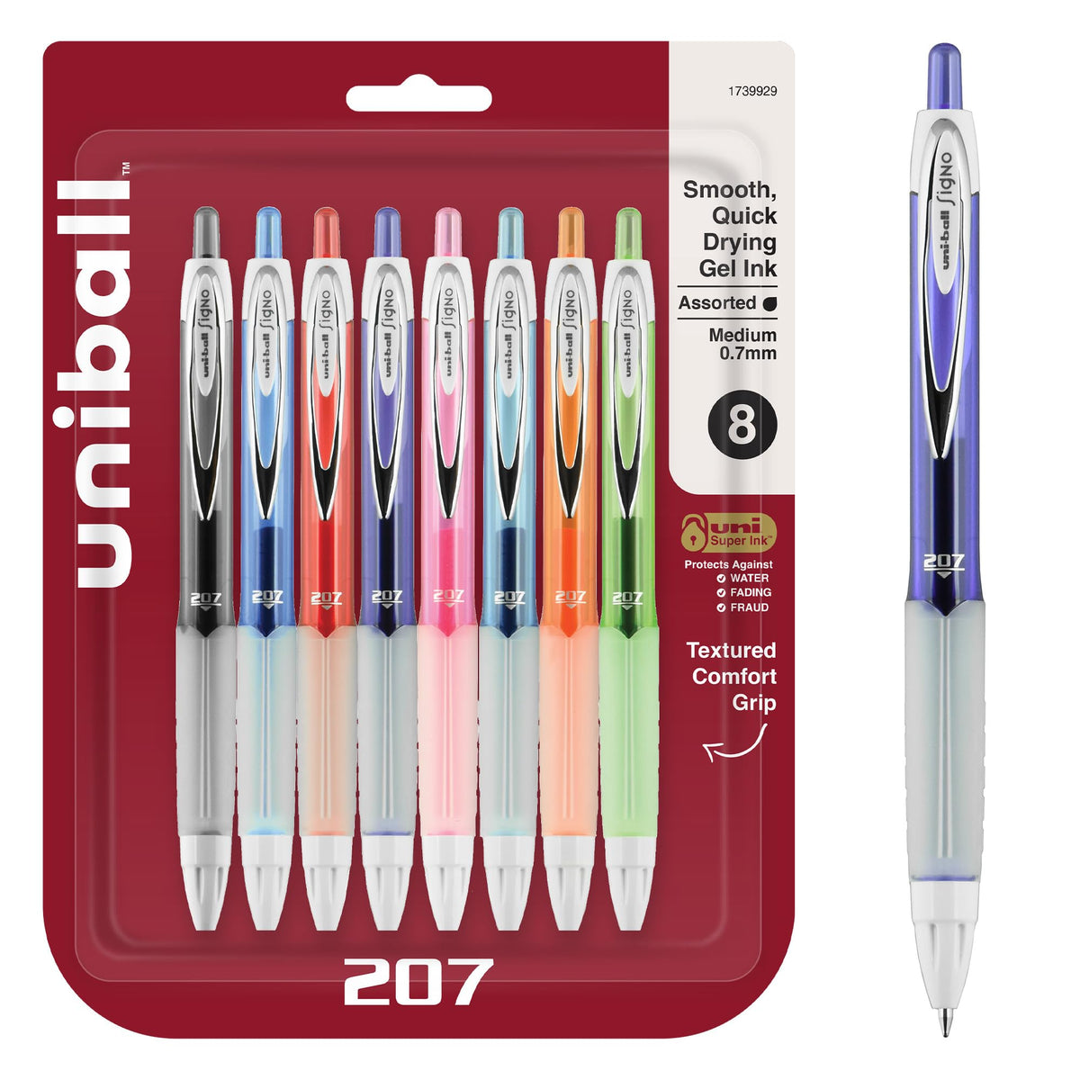 uniball™ 207 Gel Pens, Blue Ink, 1.0mm Bold Point, Retractable, 12 Count