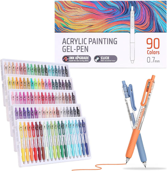 Acrylic Gel Pens for Coloring, 90 Colors Retractable Colored Pens