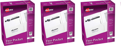 Avery® Two Pocket Folders, Holds up to 40 Sheets, Business Card Slot, 25 White Folders (47991)