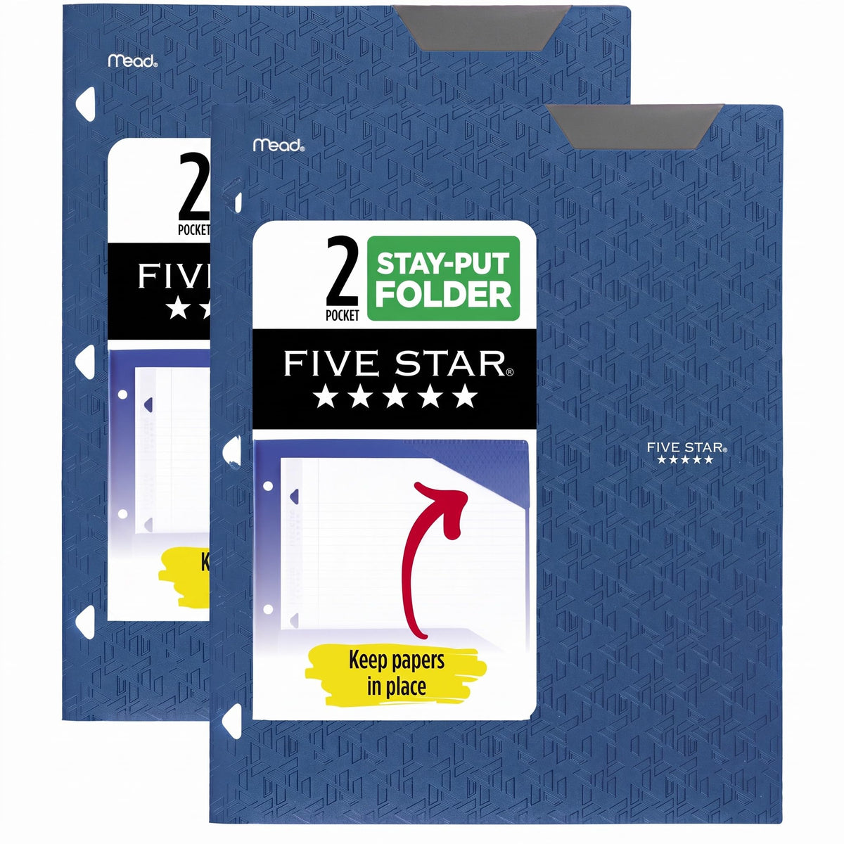 Five Star 2-Pocket Folder, Plastic Folder with Stay-Put Tabs, Fits 3-Ring Binder, Holds 8-1/2" x 11" Paper, Pacific Blue (333420C-ECM)