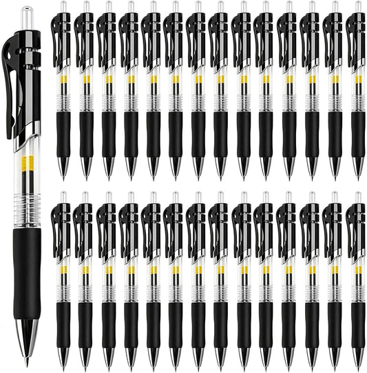 30 Pack Black Retractable Gel Pens, 0.7mm Medium Point Quick Dry Ink Pens, No Smudge No Bleed Through, Comfort Grip Smooth Writing Pens for School Office Home Supplies