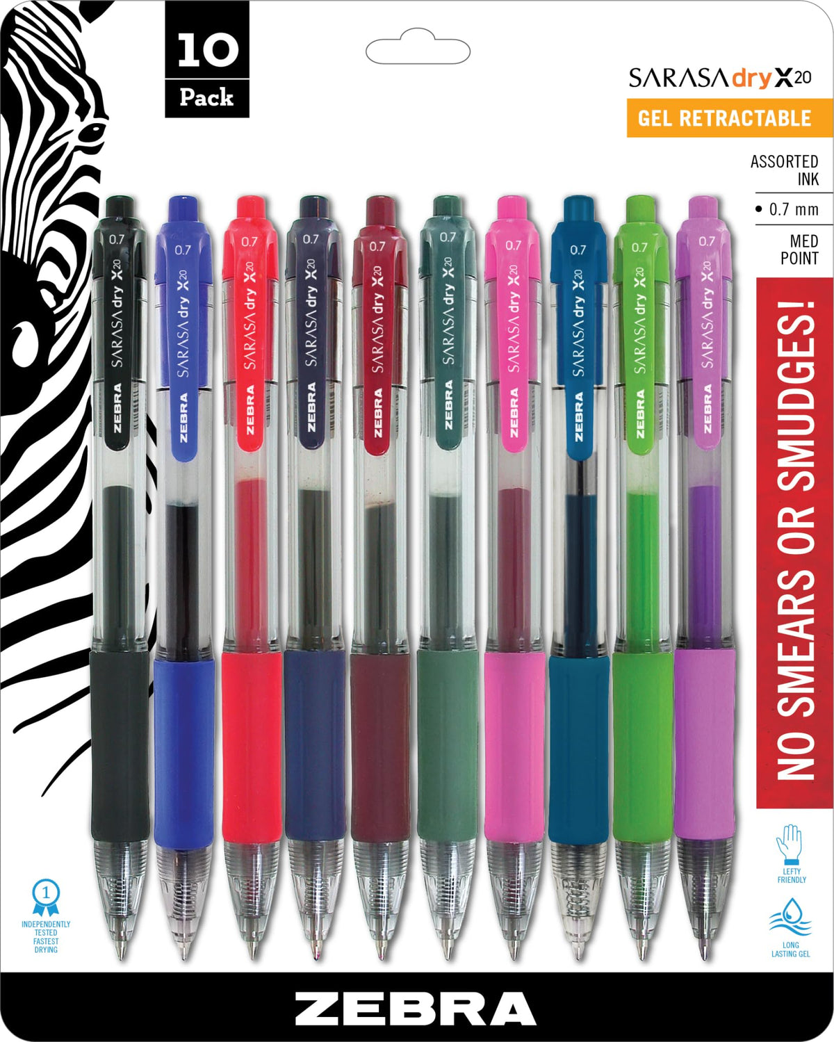 Zebra Pen SARASA X20 Retractable Gel Pen, Black Ink, 0.7mm, 12-Pack
