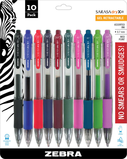 Zebra Pen SARASA X20 Retractable Gel Pen, Black Ink, 0.7mm, 12-Pack