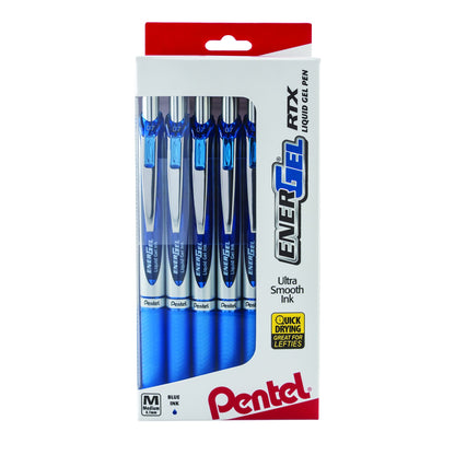 Pentel EnerGel RTX RT Liquid Gel Pen, Med, Metal Tip, (0.7mm), Blue Ink, Box of 12 (BL77PC12C1)