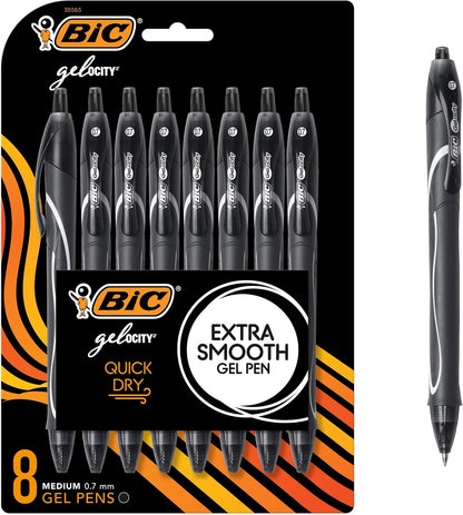 BIC Gelocity Quick Dry Black Gel Pens, Medium Point, 0.7mm, 8-Count Pack