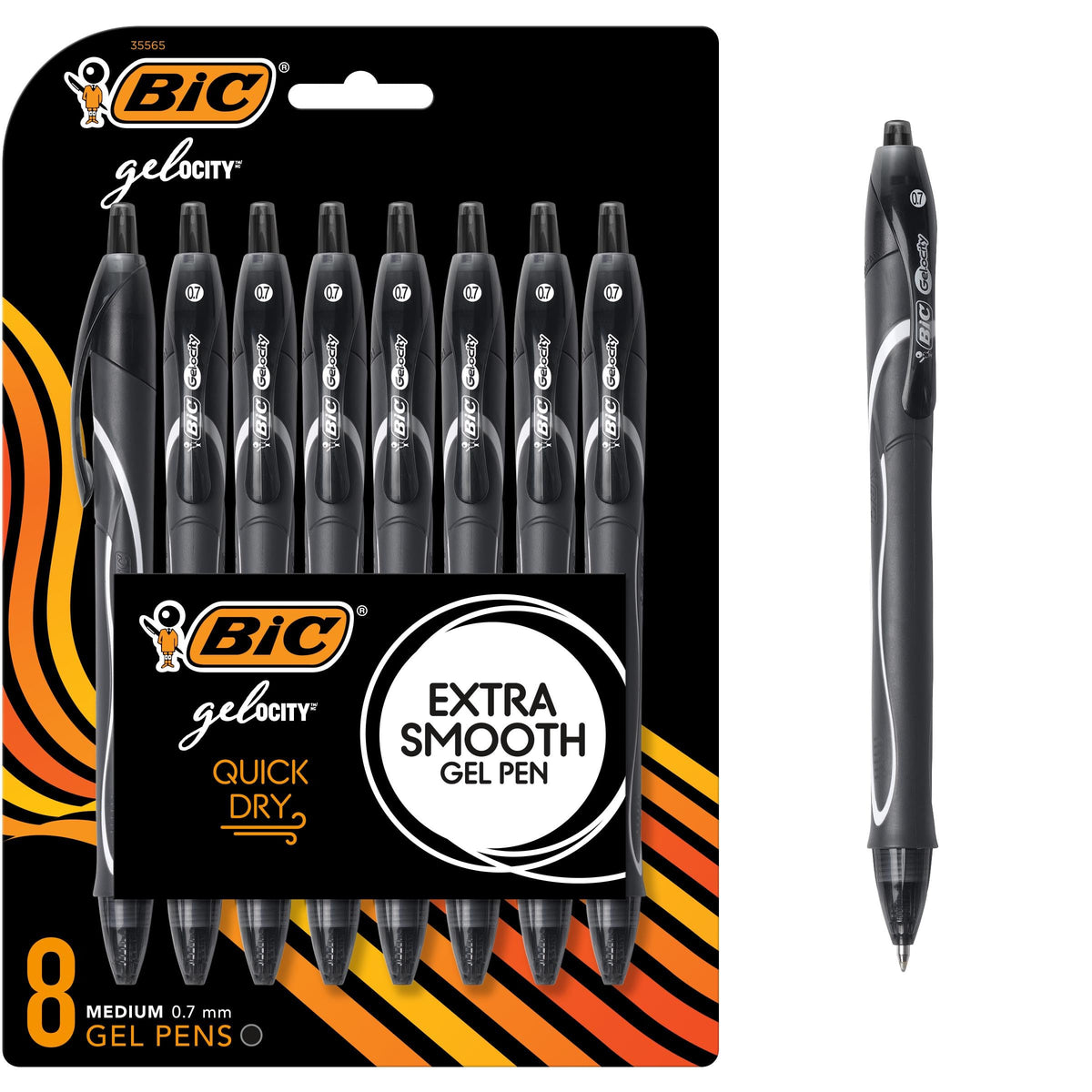 BIC Gelocity Quick Dry Black Gel Pens, Medium Point, 0.7mm, 8-Count Pack