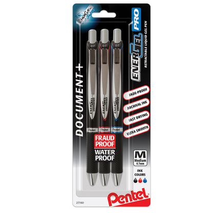 Pentel EnerGel Permanent Gel Ink Rollerball Pen, Black, 3 Pack (BLP77BP3A)