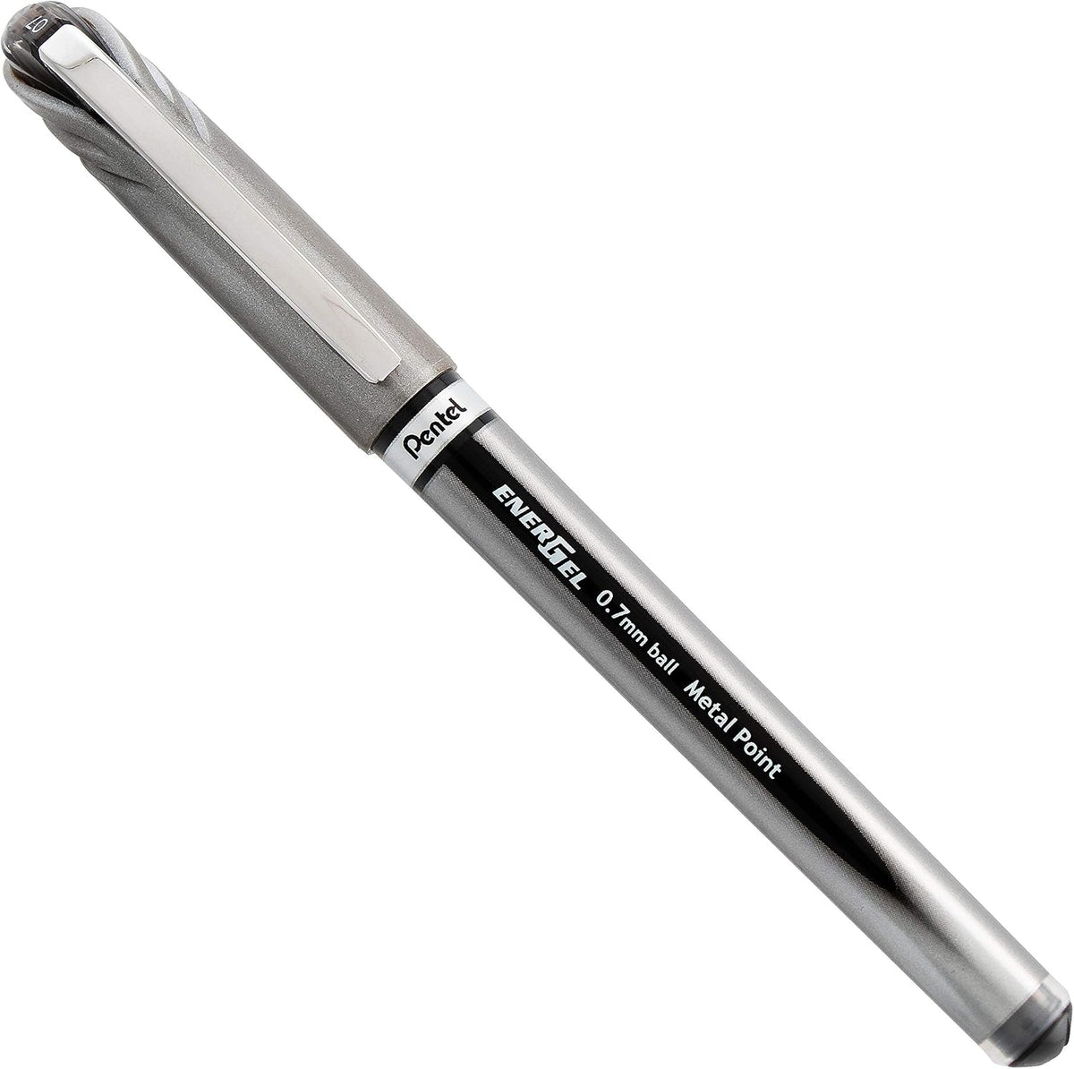 Pentel EnerGel NV Liquid Gel Pen, (0.7mm), Medium Line, Capped, Metal Tip, Black Ink, Box of 12 (BL27-A)