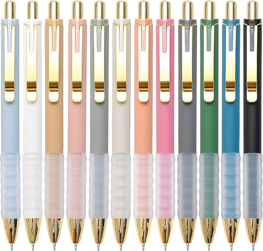 Linbsunne Ballpoint Pens Black Medium Point 1mm Pen with Super Soft Grip Ball Point Pen for Men Women Retractable Pens (gold-12 pcs)