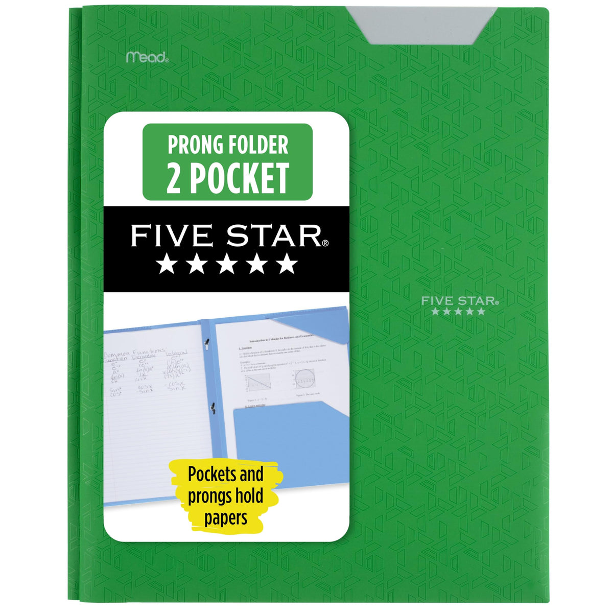 Five Star 2-Pocket Folder, Plastic Folder with Stay-Put Tabs and Prong Fasteners, Holds 8-1/2" x 11" Paper, Black (72113)