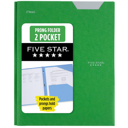 Five Star 2-Pocket Folder, Plastic Folder with Stay-Put Tabs and Prong Fasteners, Holds 8-1/2" x 11" Paper, Black (72113)