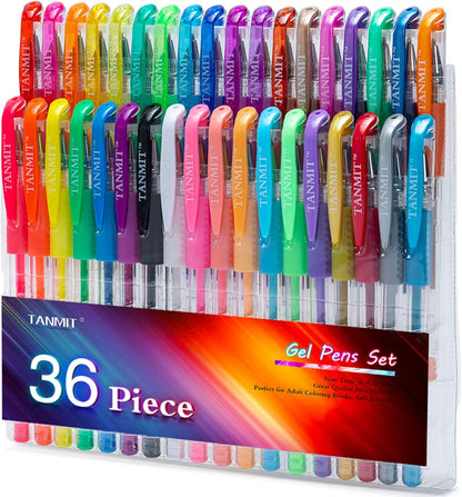TANMIT 36 Colors Gel Pens Set for Adult Coloring Books with 40% More Ink