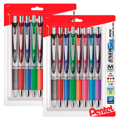 Pentel EnerGel RTX Retractable Liquid Gel Pen, (0.7mm) Metal Tip, Medium Line,Assorted Ink, 8-Pk (BL77BP8M1)