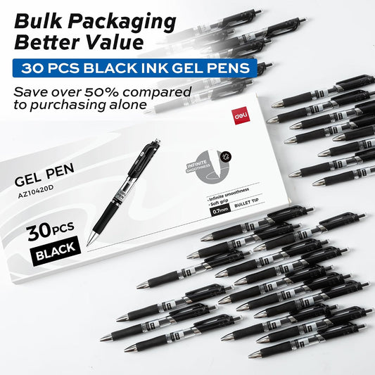 deli Gel Pens, 30 Pcs 0.7mm Retractable Pens Black Ink