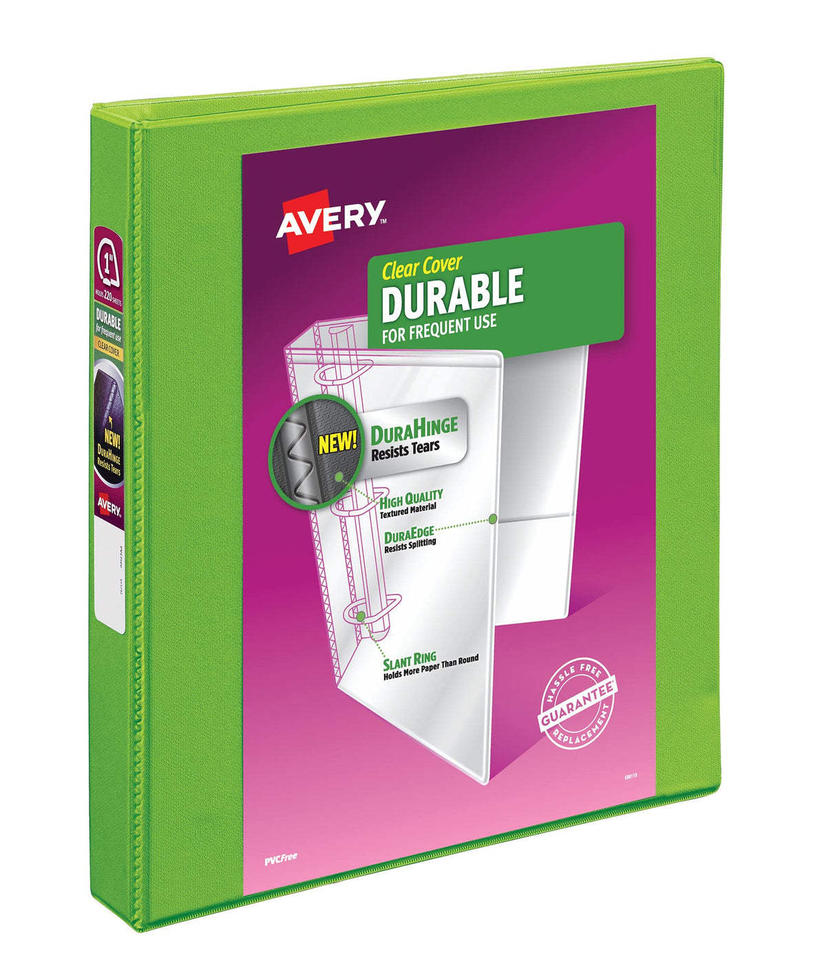 Avery Durable View 3 Ring Binder, 1" Slant Rings, 1 Chartreuse Binder