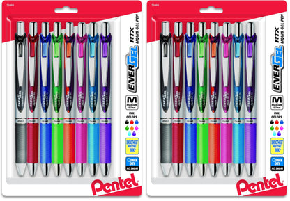 Pentel EnerGel RTX Retractable Liquid Gel Pen, (0.7mm) Metal Tip, Medium Line,Assorted Ink, 8-Pk (BL77BP8M1)