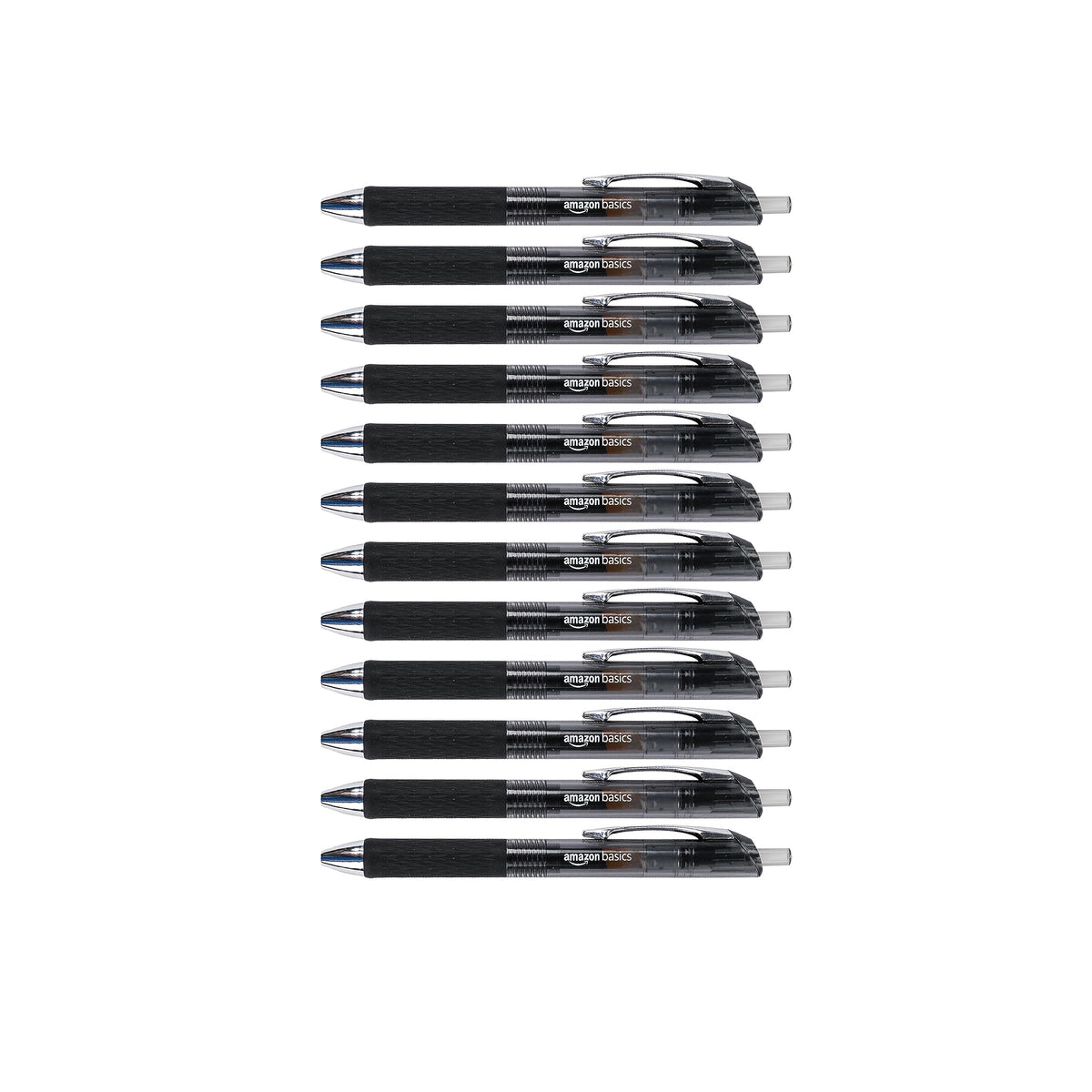 Amazon Basics Retractable Gel Pens, Fine Point 0.7mm, Smooth Writing, Black, No Smudge, School and Office Supplies, 12-Pack