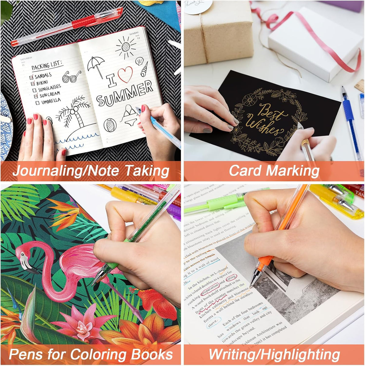 TANMIT 36 Colors Gel Pens Set for Adult Coloring Books with 40% More Ink