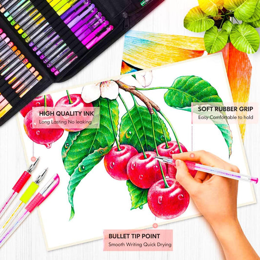 Soucolor 120 Gel Pens for Coloring Set(60 Colored Pens + 60 Refills),Includes Glitter,Metallic,Pastel & Neon Gel Pens with Coloring Sheets for Adult Coloring Books, Journaling, Scrapbooking & Drawing