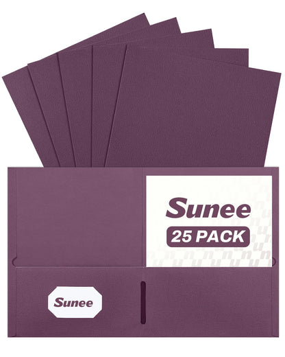 SUNEE Folders with Pockets(25 Pack, Black), 2 Pocket Folders Fit Letter Size Paper, Paper File Folder for School Office Home Bussiness