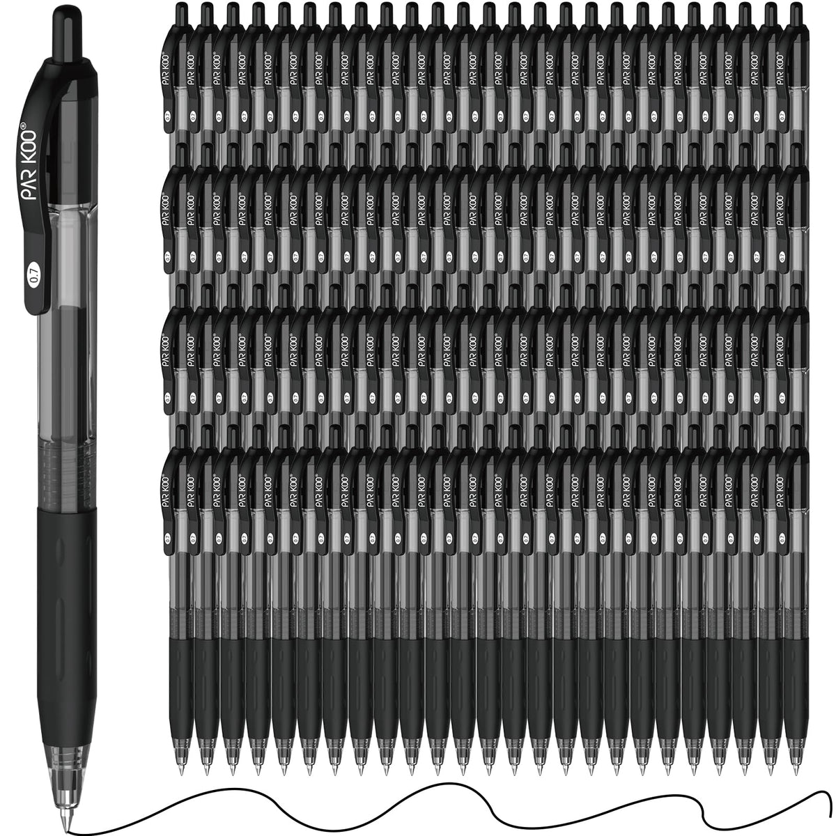 ParKoo 100 Pack 0.7mm Black Gel Pens Medium Point Retractable Pens Bulk
