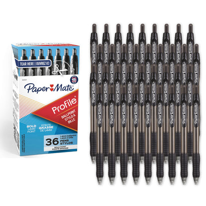 Paper Mate Profile Retractable Ballpoint Pens, Bold Point (1.4mm), Assorted Colors, 12 Count - Back to School, Office, Teacher Supplies