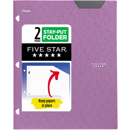 Five Star 2-Pocket Folder, Plastic Folder with Stay-Put Tabs, Fits 3-Ring Binder, Holds 8-1/2" x 11" Paper, Black (333420G-ECM)