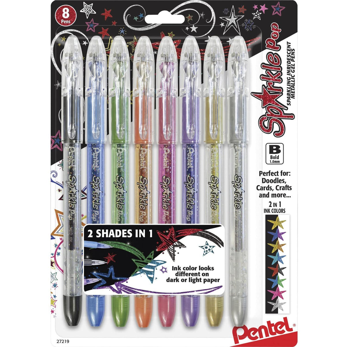 Pentel Arts Milky Pop Pastel Gel Pen, 0.8mm Medium Line, Assorted Colors, Pack of 8 (K98PABP8M)