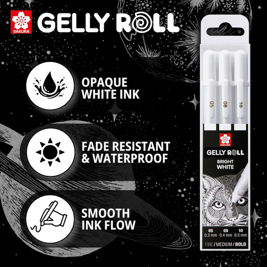 SAKURA Gelly Roll Classic White Gel Pen Set, Assorted Sizes, 3 Pack
