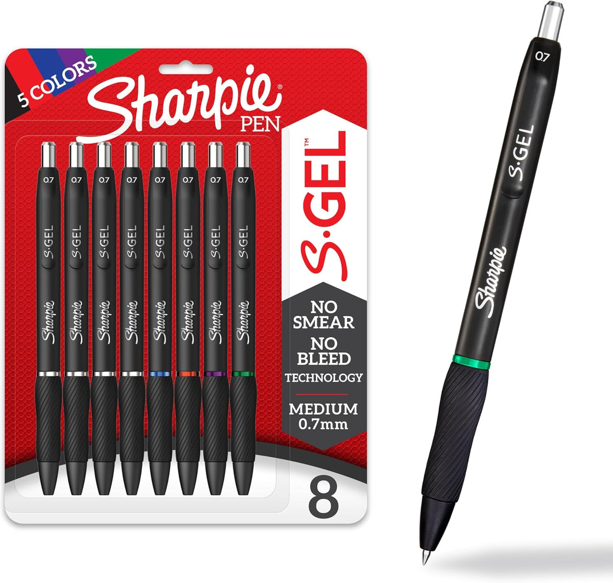 Sharpie S-Gel, Gel Pens, Medium Point (0.7mm), Assorted Colors, 8 Count