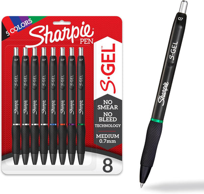Sharpie S-Gel, Gel Pens, Medium Point (0.7mm), Assorted Colors, 8 Count