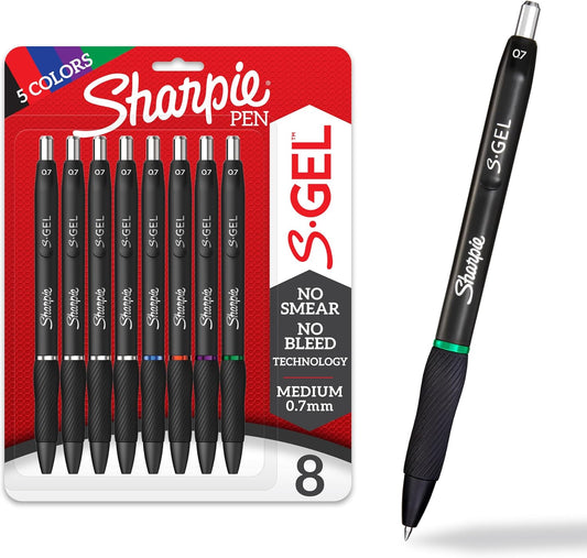 Sharpie S-Gel, Gel Pens, Medium Point (0.7mm), Assorted Colors, 8 Count