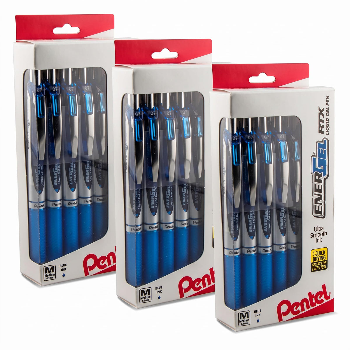 Pentel EnerGel RTX RT Liquid Gel Pen, Med, Metal Tip, (0.7mm), Blue Ink, Box of 12 (BL77PC12C1)