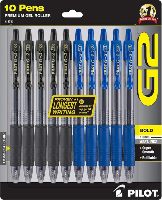 PILOT G2 Premium Gel Pens, 1.0mm Bold Point, Pack of 10