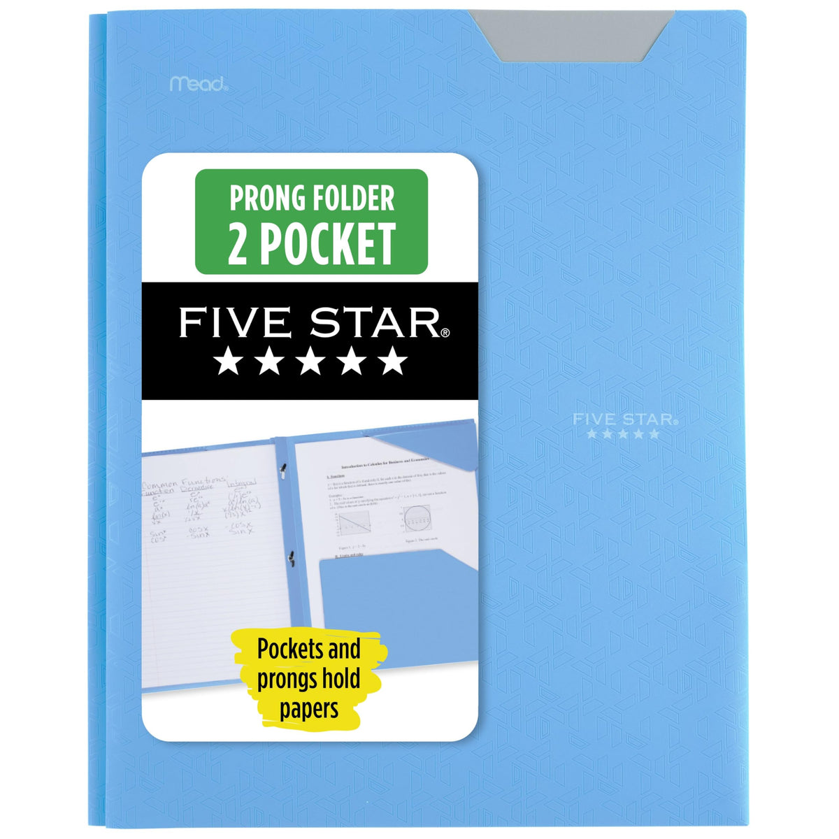 Five Star 2-Pocket Folder, Plastic Folder with Stay-Put Tabs and Prong Fasteners, Holds 8-1/2" x 11" Paper, Forest Green (72111)