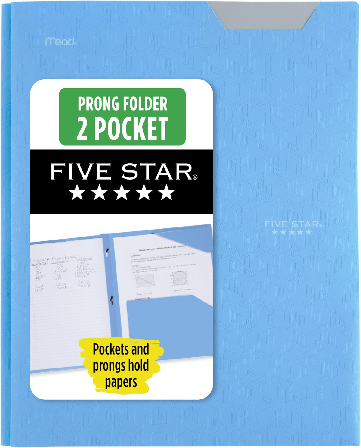 Five Star 2-Pocket Folder, Plastic Folder with Stay-Put Tabs and Prong Fasteners, Holds 8-1/2" x 11" Paper, Black (72113)