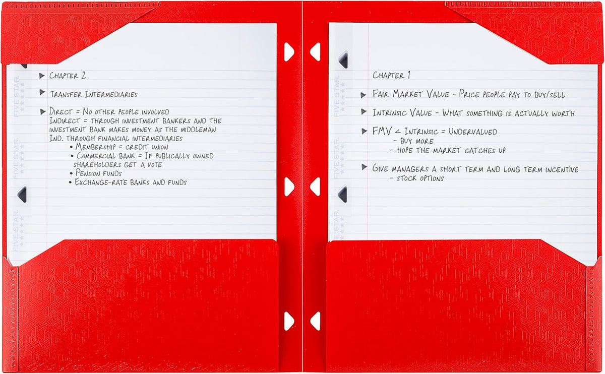 Five Star 2-Pocket Folder, Plastic Folder with Stay-Put Tabs, Fits 3-Ring Binder, Holds 8-1/2" x 11" Paper, Fire Red (333420D-ECM)