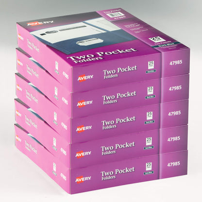 Avery® Two Pocket Folders, Holds up to 40 Sheets, Business Card Slot, 25 White Folders (47991)